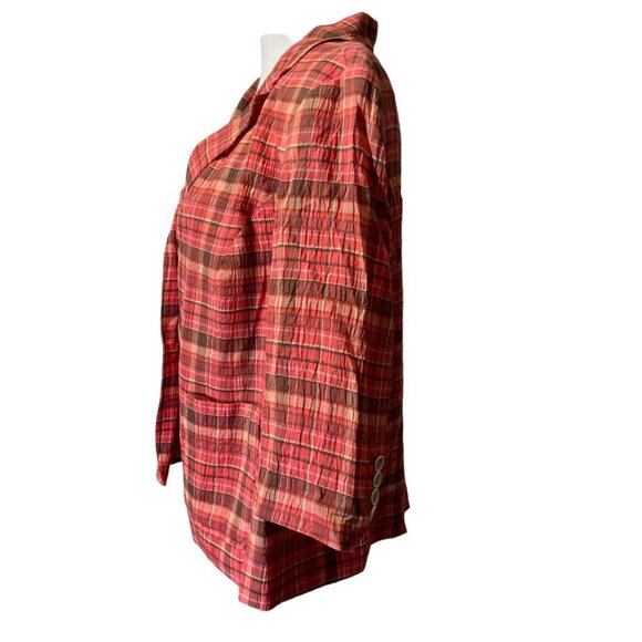 Talbots Women Plaid Pink Y2K Blazer Jacket 14 Petite Pockets Business Casual - Picture 9 of 10